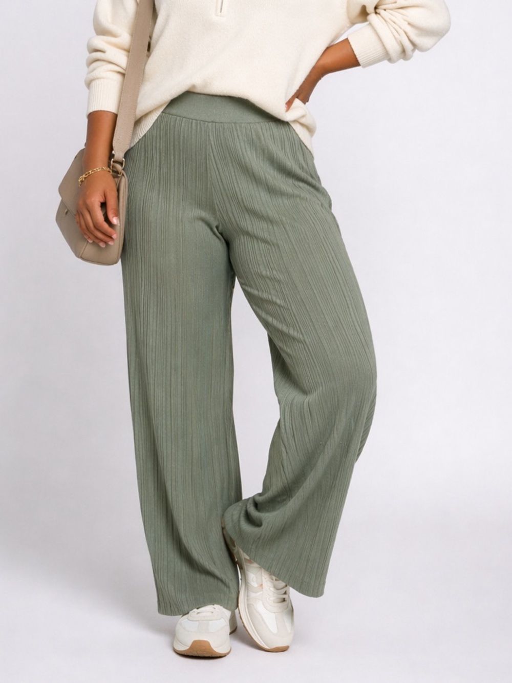 Aerie Ribbed Wide Leg Pants Sage Green High Rise Lounge Pants